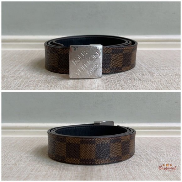 Authentic Louis Vuitton Damier Azur Canvas Leather Reversible Silver Buckle 36 - Picture 3 of 12